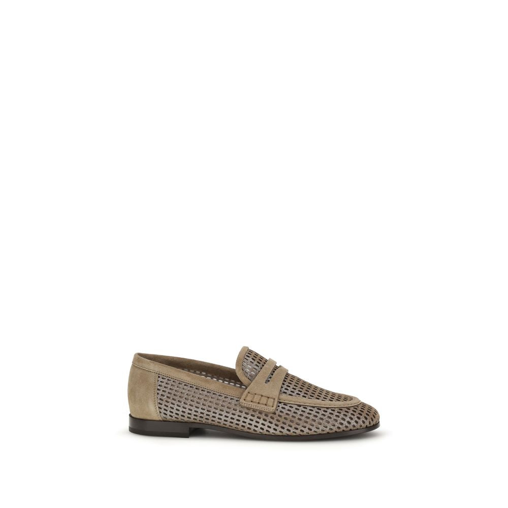Brunello Cucinelli Beige Calf Leather Bos Taurus Slip-On Loafers