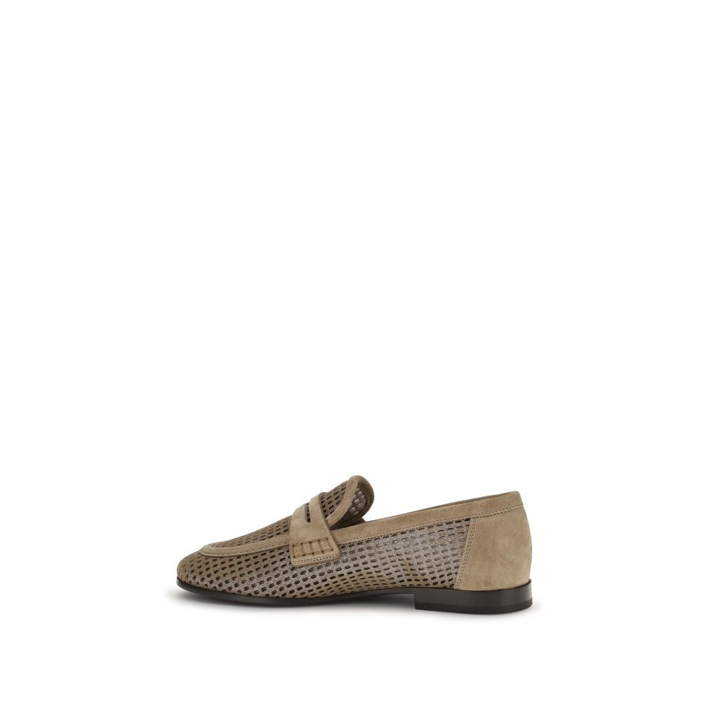 Brunello Cucinelli Beige Calf Leather Bos Taurus Slip-On Loafers