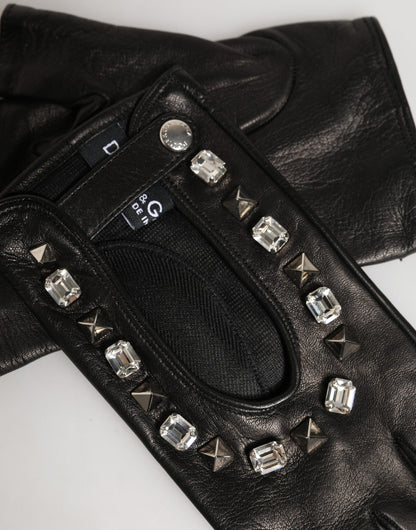 Dolce & Gabbana Women Black Embellished Wrist Length Mitten Gloves