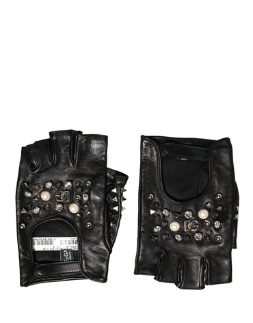 Dolce & Gabbana Black Embellished Wrist Length Mitten Women Gloves