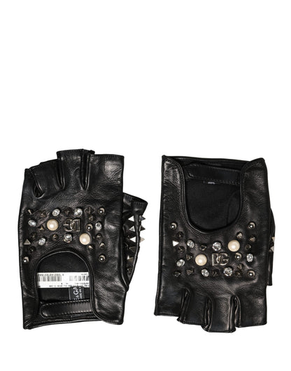 Dolce & Gabbana Black Embellished Wrist Length Mitten Women Gloves