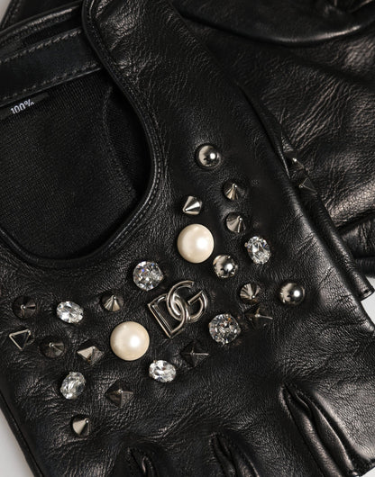 Dolce & Gabbana Black Embellished Wrist Length Mitten Women Gloves
