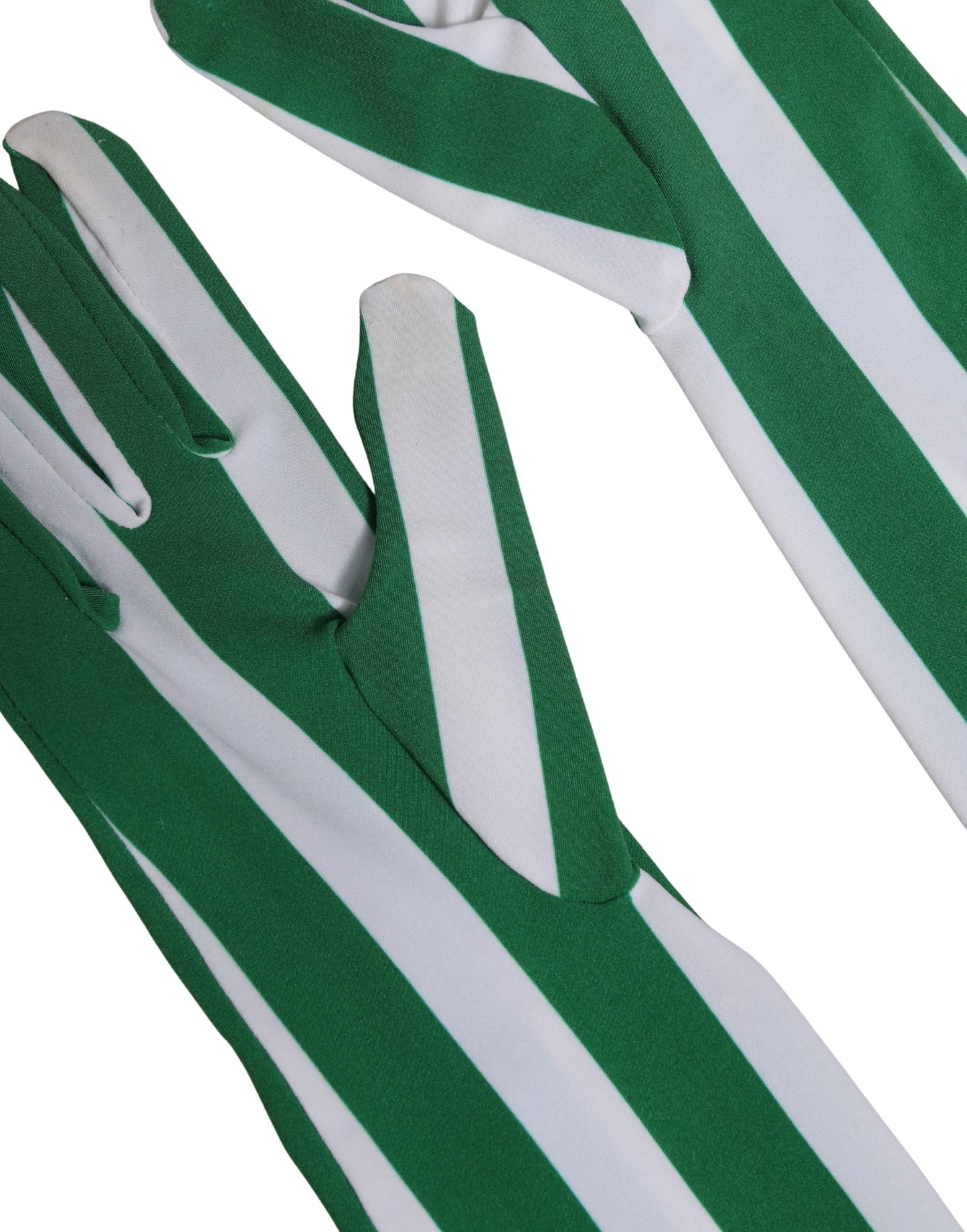 Dolce & Gabbana Green White Stripes Nylon Elbow Length Women Gloves