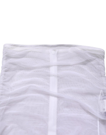 Dolce & Gabbana White Sheer Nylon Stretch Sheath Maxi Dress