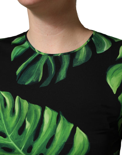 Dolce & Gabbana Black Philodendron Print Silk Blouse Top