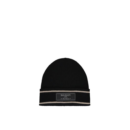 Balmain Black Merino Wool Beanie