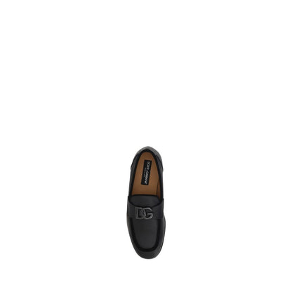 Dolce & Gabbana Black Calf Leather Bos Taurus Slip-On Loafers