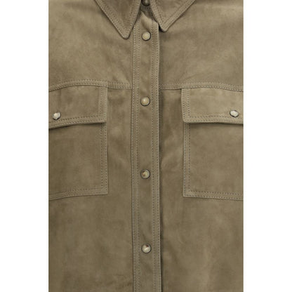 Brunello Cucinelli Bicolor Calf Leather Bos Taurus Dress Shirt