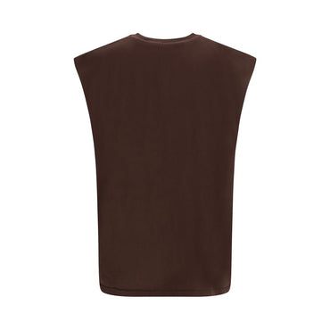 GCDS Brown Cotton Sleeveles T-Shirt