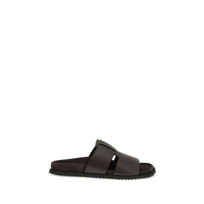 Dolce & Gabbana Brown Calf Leather Bos Taurus Flat Sandals