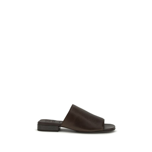 Brunello Cucinelli Brown Calf Leather Bos Taurus Slides