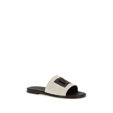 Dolce & Gabbana Beige Calf Leather Bos Taurus Flat Sandals