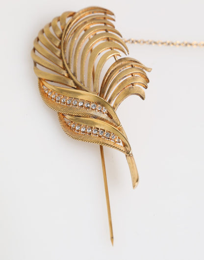 Dolce & Gabbana Gold Sterling Silver925 Leaf Embellished Lapel Pin Brooch