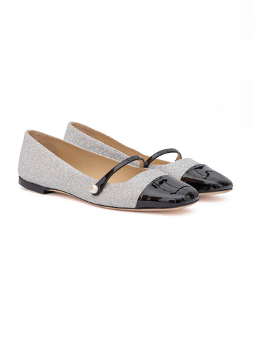 Jimmy Choo Grey Fine Glitter Elisa Flats