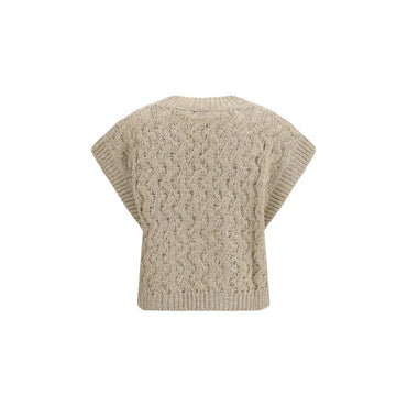 Brunello Cucinelli Beige Silk Sleeveles Sweater