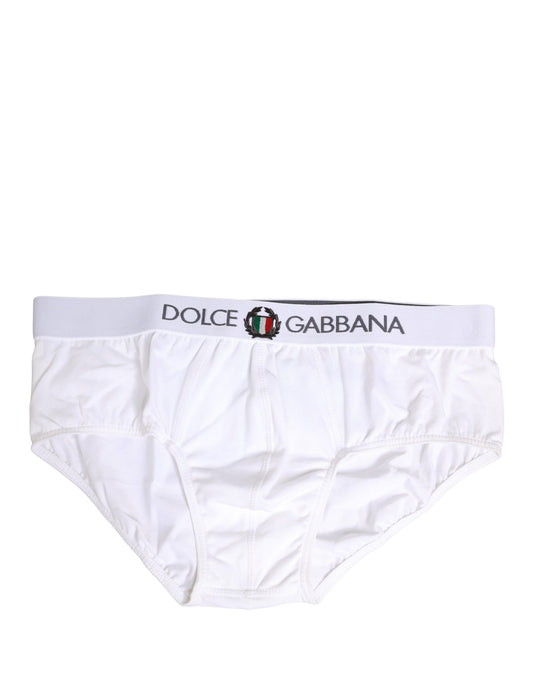 Dolce & Gabbana White Logo Waistband Cotton Men Briefs Underwear