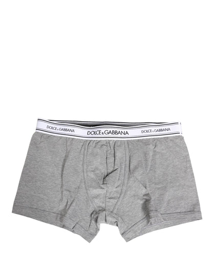 Dolce & Gabbana Gray Logo Waistband Cotton Men Boxer Underwear
