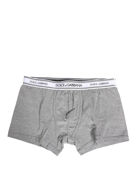 Dolce & Gabbana Gray Logo Waistband Cotton Men Boxer Underwear