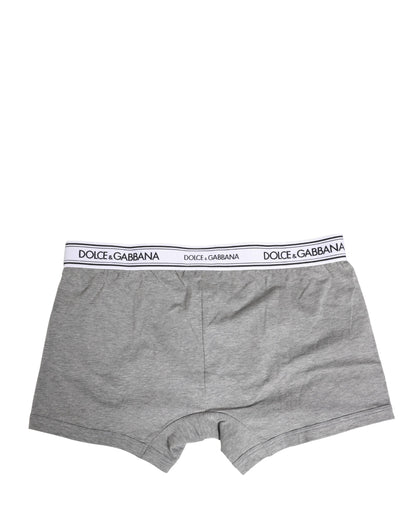 Dolce & Gabbana Gray Logo Waistband Cotton Men Boxer Underwear