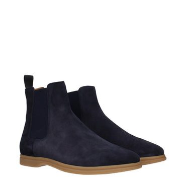 Eleventy Blue Leather Ankle Boots