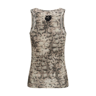 PINKO Beige Cotton Sleeveles T-Shirt