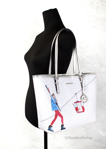 Michael Kors Jet Set Travel Girls Medium Signature Carryall Tote White MK