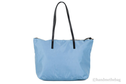 Versace Portuna Medusa Medium Cornflower Blue Nylon Leather Tote Bag Purse