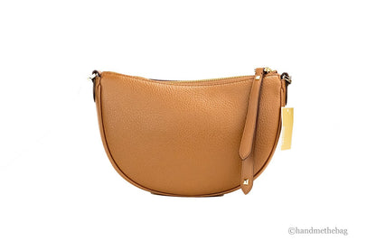 Michael Kors Dover Small Luggage Pebbled Leather Half Moon Crossbody Bag Purse