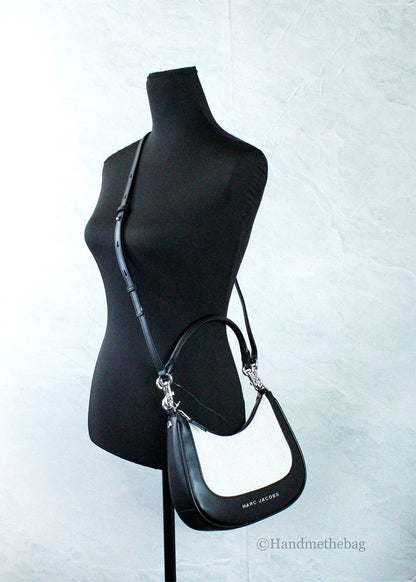 Marc Jacobs Natural Black Canvas Leather Hobo Shoulder Handbag Purse