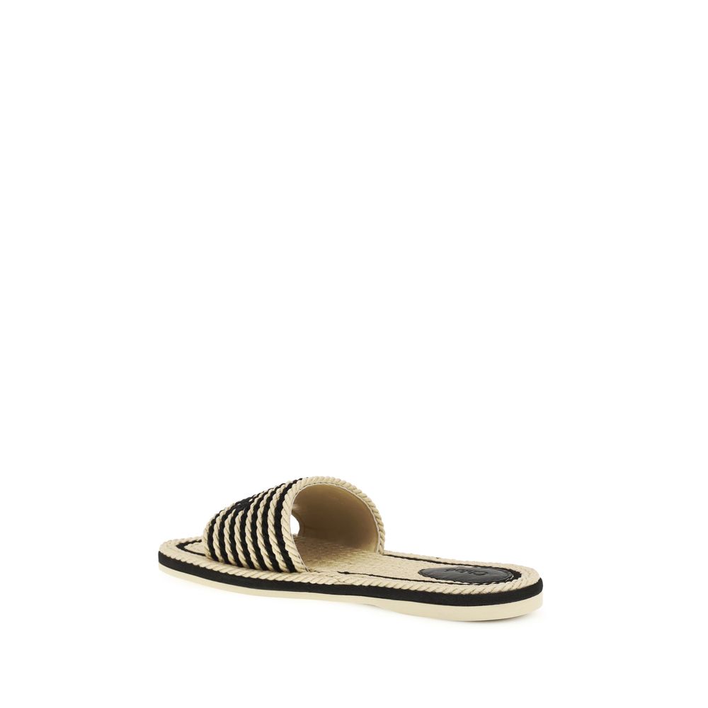 Chloé Multicolor Raffia Flat Sandals