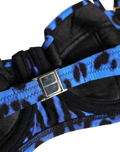Dolce & Gabbana Blue Leopard Print Padded Balconnet Bra Underwear