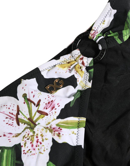 Dolce & Gabbana Black Lily Print Nylon Bottom Beachwear Swimwear