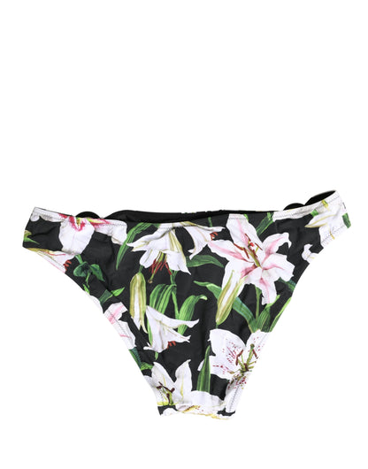 Dolce & Gabbana Black Lily Print Nylon Bottom Beachwear Swimwear