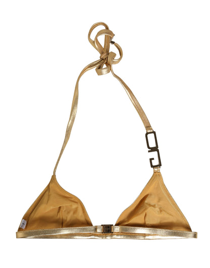 Dolce & Gabbana Gold-Tone Triangle Bikini Top DG Logo Swimwear