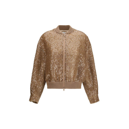 Brunello Cucinelli Brown Silk Bomber