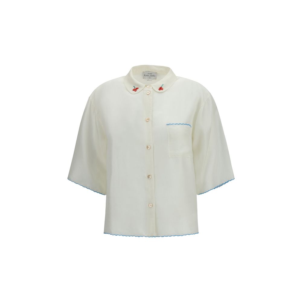 Forte_Forte White Silk Pattern Shirt