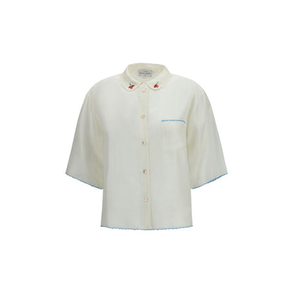 Forte_Forte White Silk Pattern Shirt