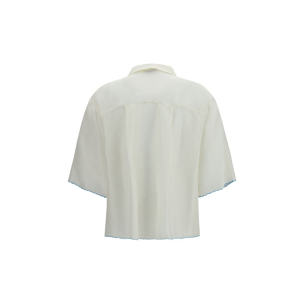 Forte_Forte White Silk Pattern Shirt