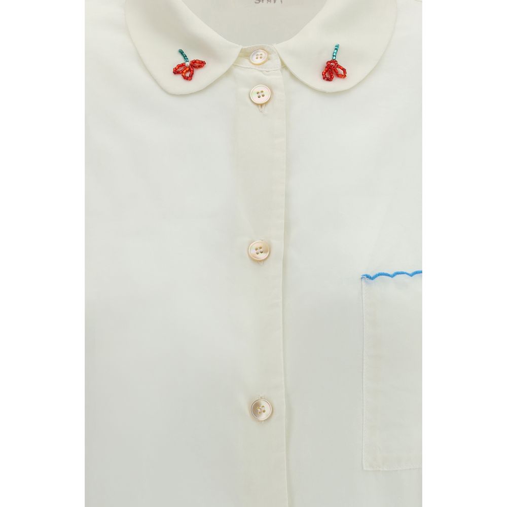 Forte_Forte White Silk Pattern Shirt