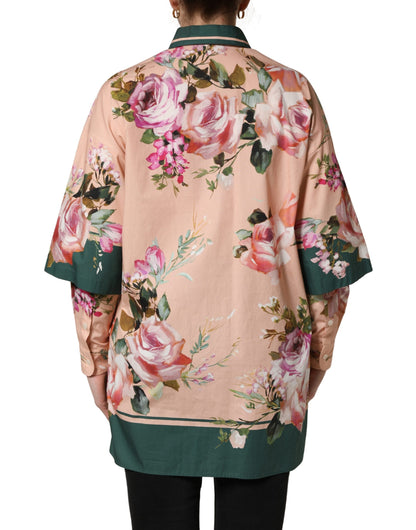 Dolce & Gabbana Pink Floral Cotton Button Front Shirt Top