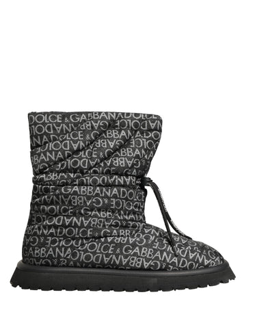Dolce & Gabbana Black Logo Print Lace Up Snow Boots Shoes