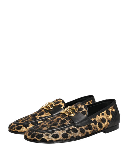 Dolce & Gabbana Black Gold Leopard Pony Skin Loafers Shoes