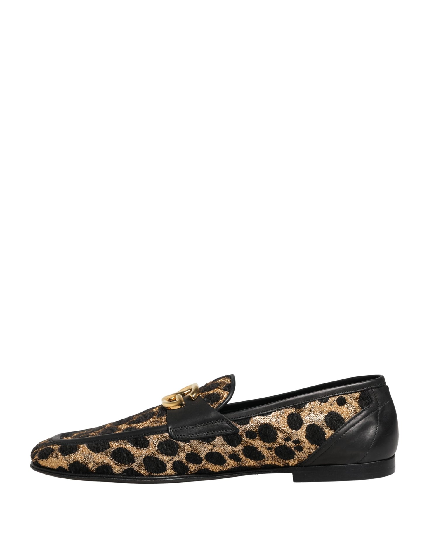 Dolce & Gabbana Black Gold Leopard Pony Skin Loafers Shoes