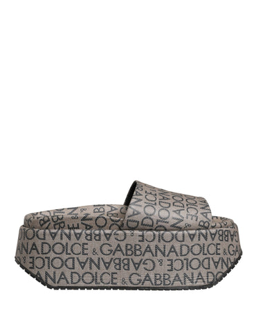 Dolce & Gabbana Gray Leather Monogram Logo Sandals Shoes