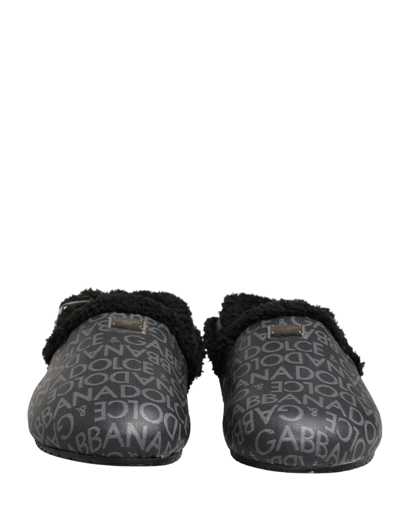 Dolce & Gabbana Gray Faux Fur Jacquard Mules Sandals Shoes