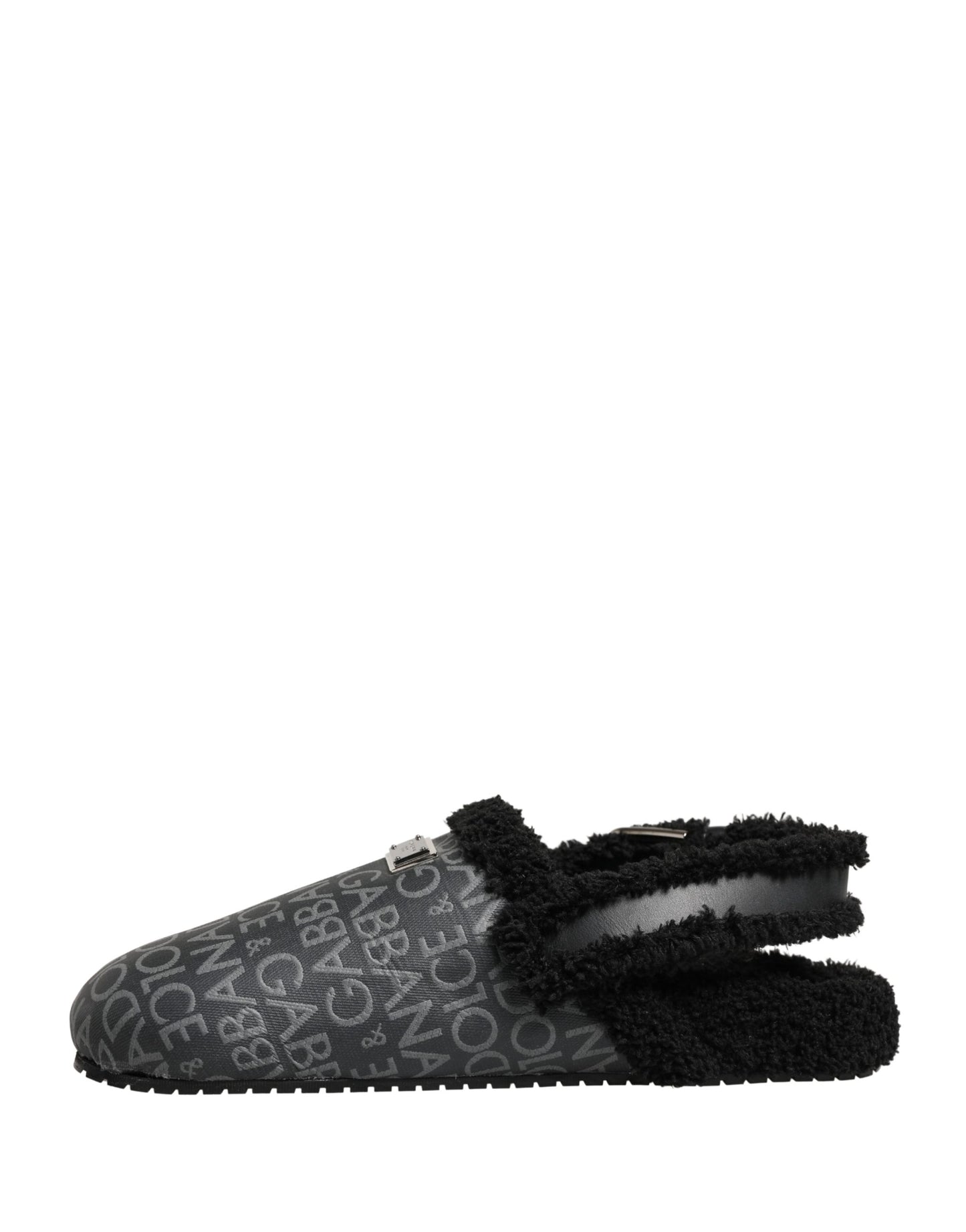 Dolce & Gabbana Gray Faux Fur Jacquard Mules Sandals Shoes