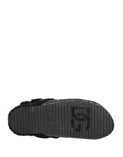 Dolce & Gabbana Gray Faux Fur Jacquard Mules Sandals Shoes