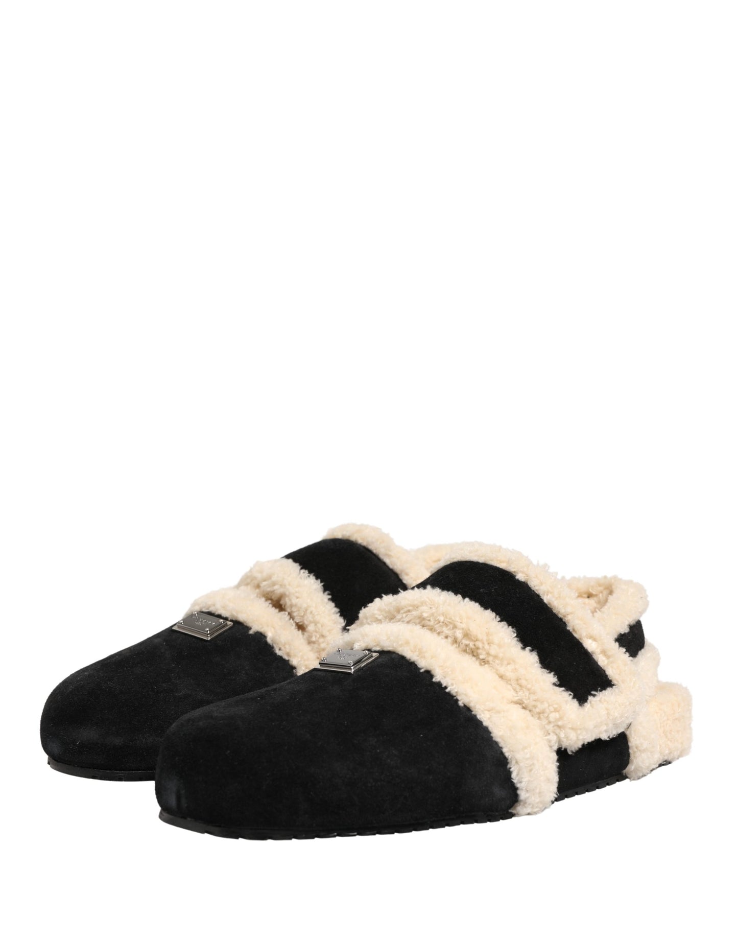 Dolce & Gabbana Beige Black Faux Fur Flats Men Sandals Shoes