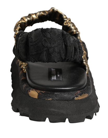 Dolce & Gabbana Black Ruching Detail Flats Men Sandals Shoes