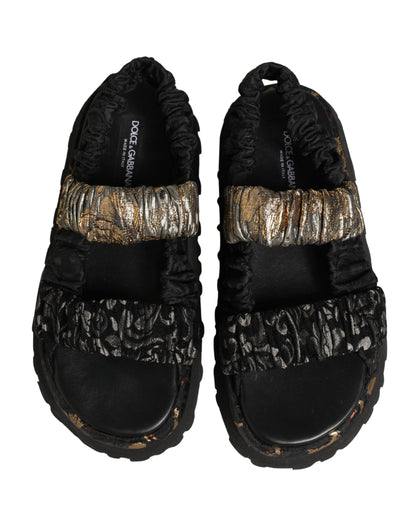 Dolce & Gabbana Black Ruching Detail Flats Men Sandals Shoes